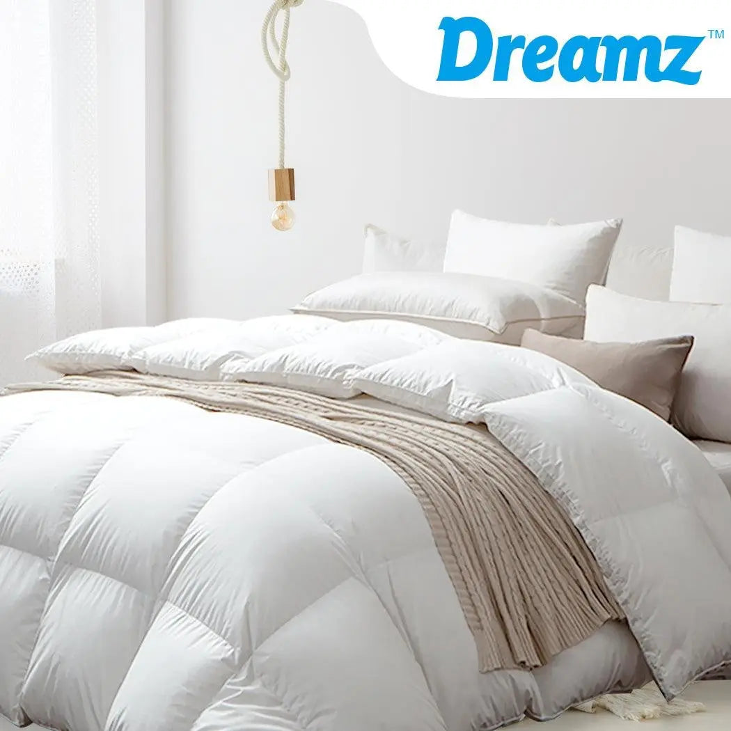DreamZ 700GSM All Season Goose Down Feather Duvet in Double size, featuring a soft cotton cover and plush filling.